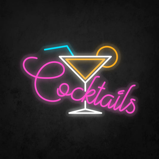 LED Neon Sign - A Glass With Cocktail, Lemon Slices, Straw