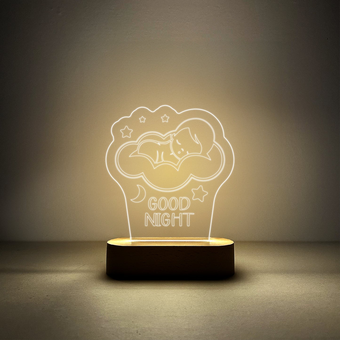 Edge-lit Sign Wooden Lamp Base - Good Night
