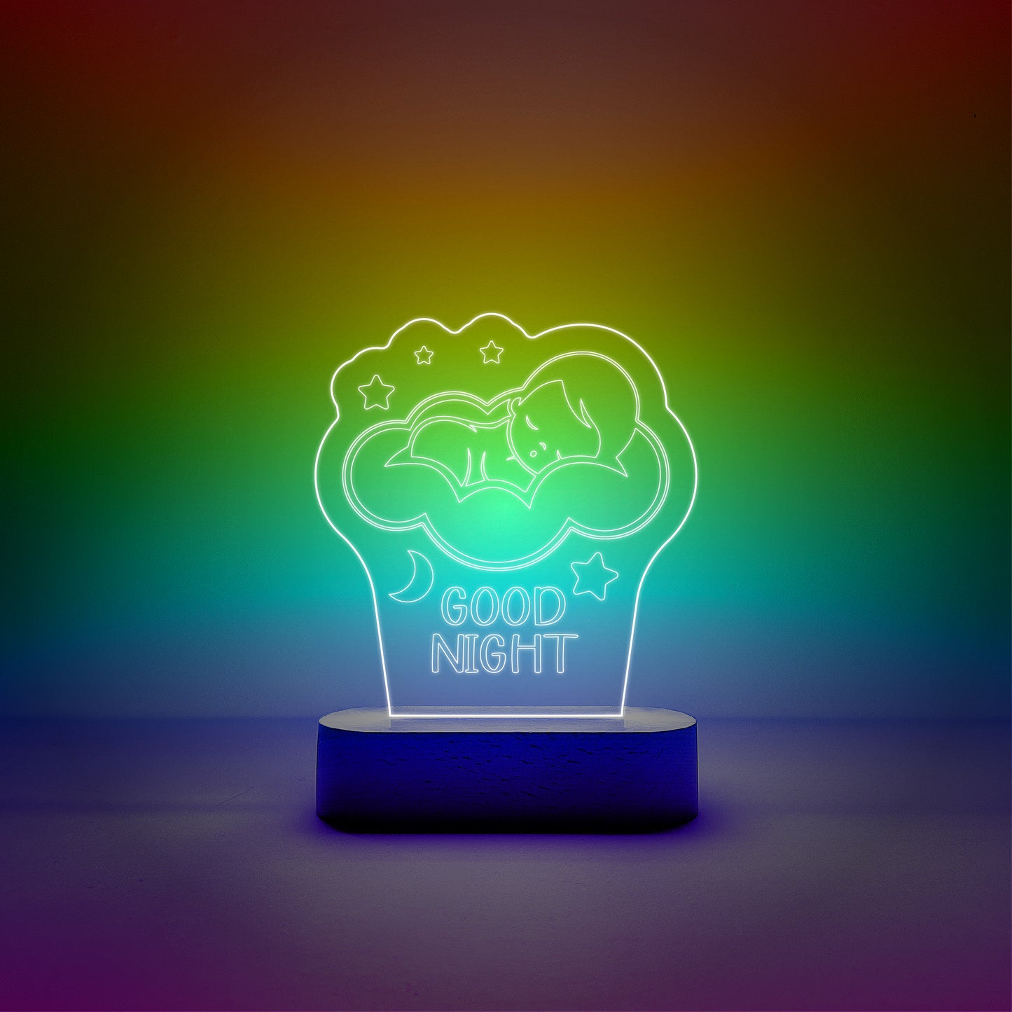 Edge-lit Sign Wooden Lamp Base - Good Night