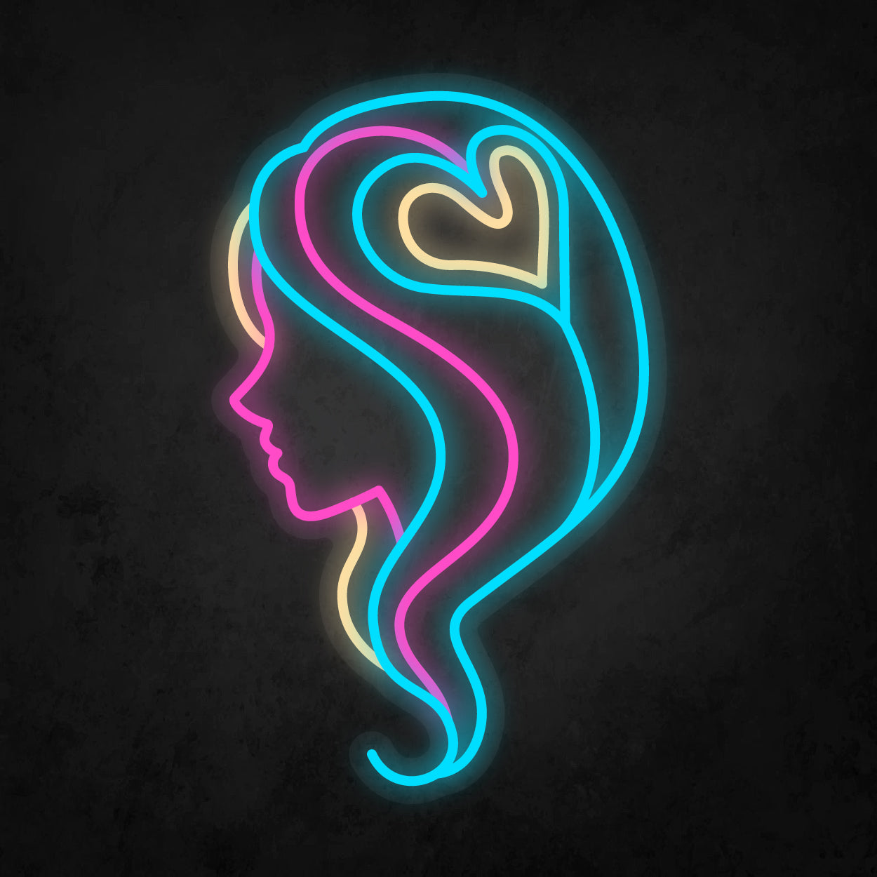 LED Neon Sign - Hair Salon Women Face Side View