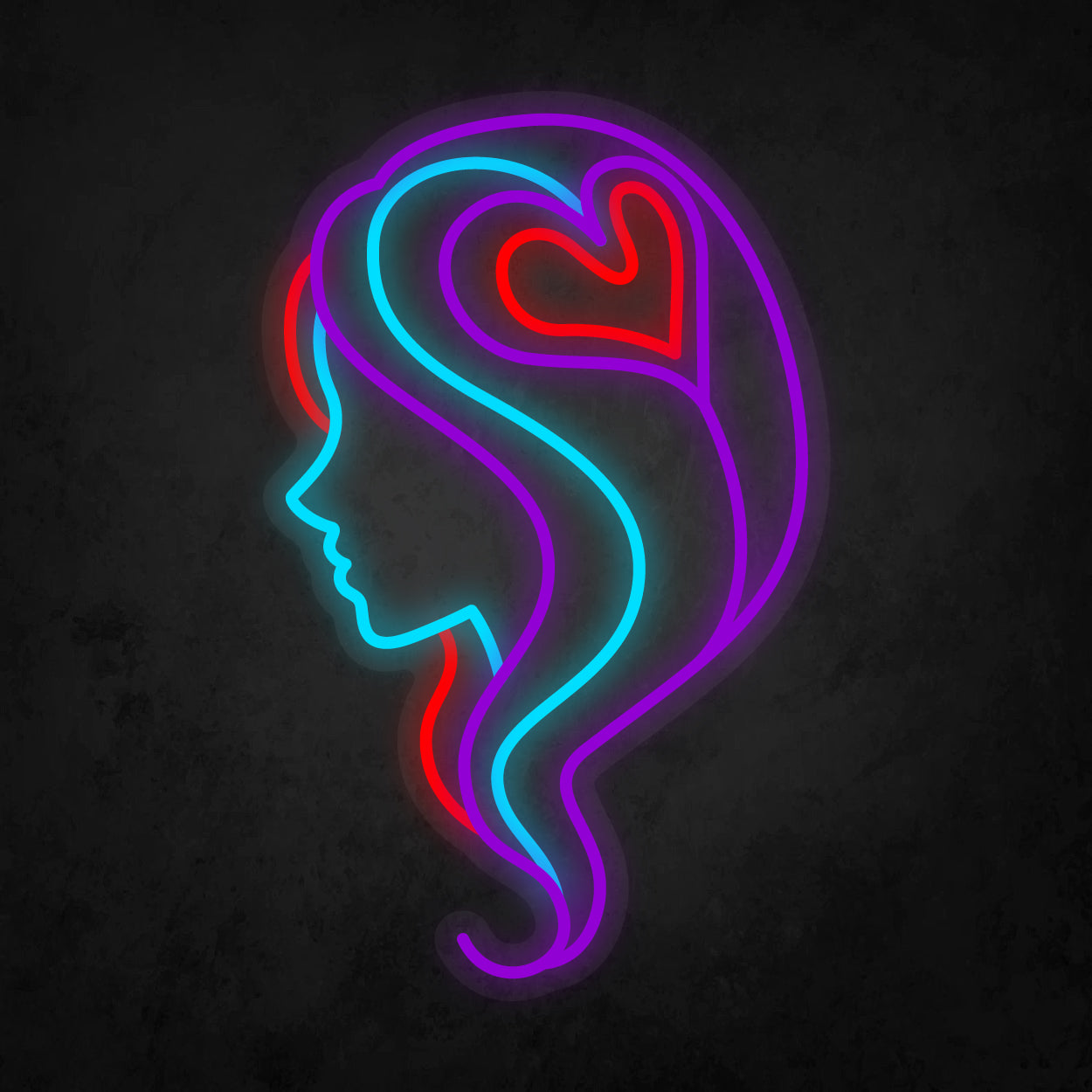 LED Neon Sign - Hair Salon Women Face Side View