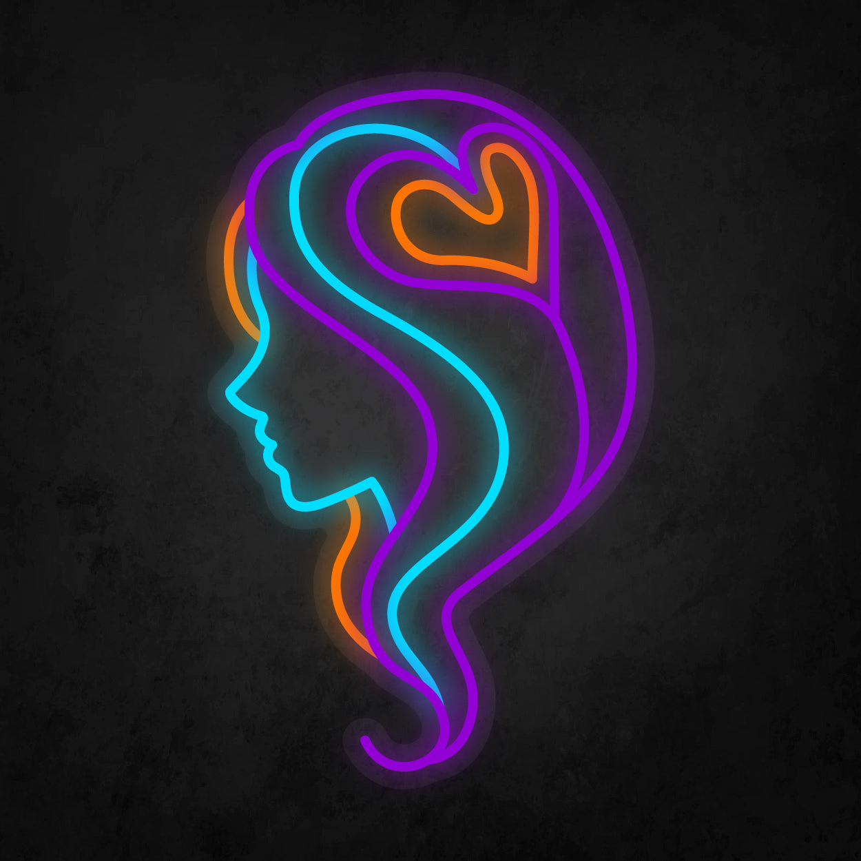 LED Neon Sign - Hair Salon Women Face Side View