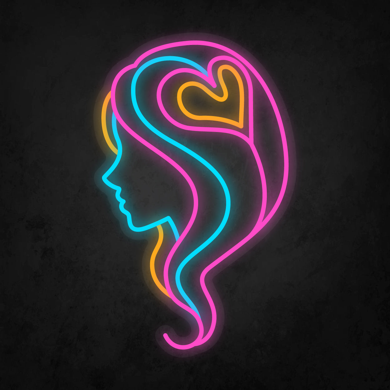 LED Neon Sign - Hair Salon Women Face Side View