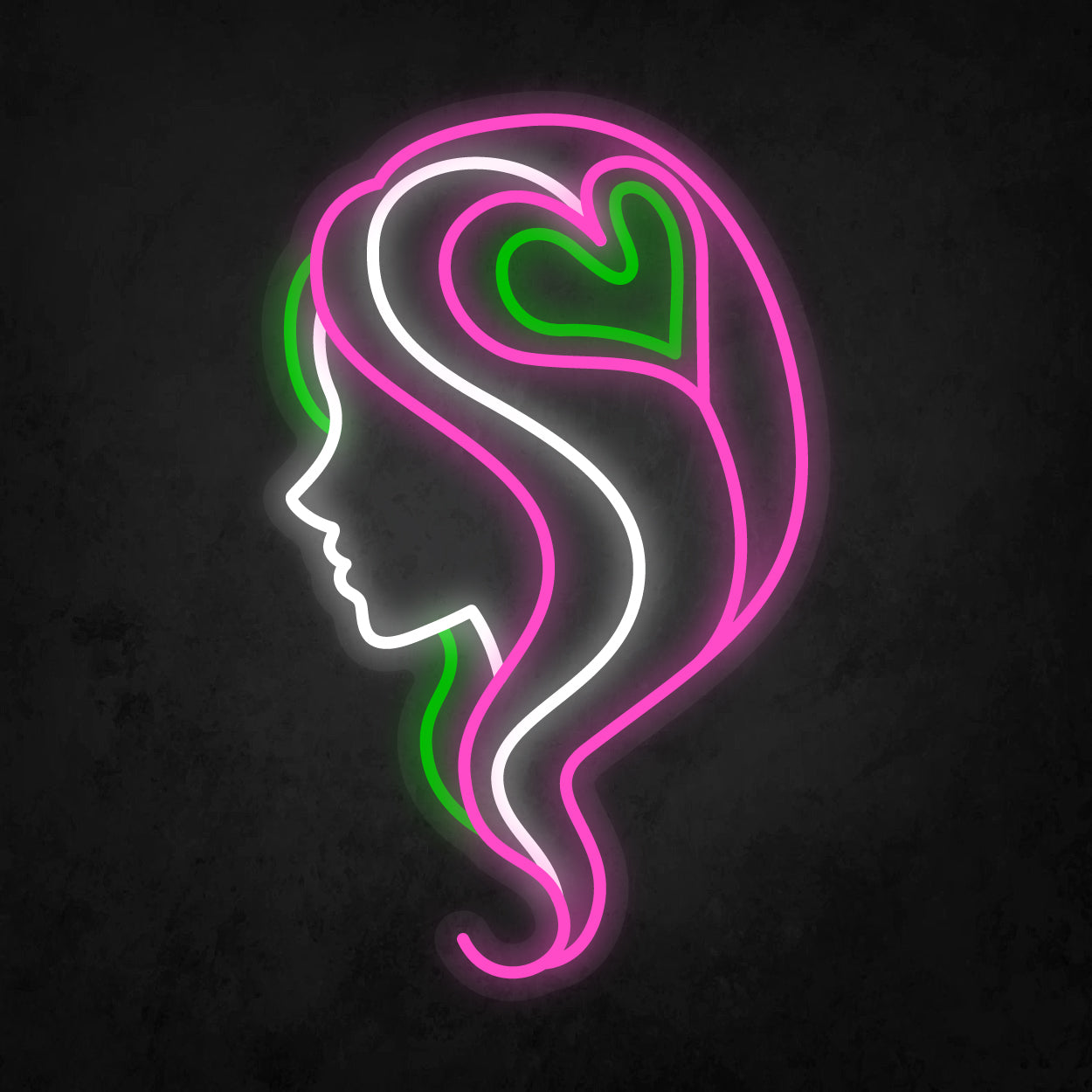 LED Neon Sign - Hair Salon Women Face Side View