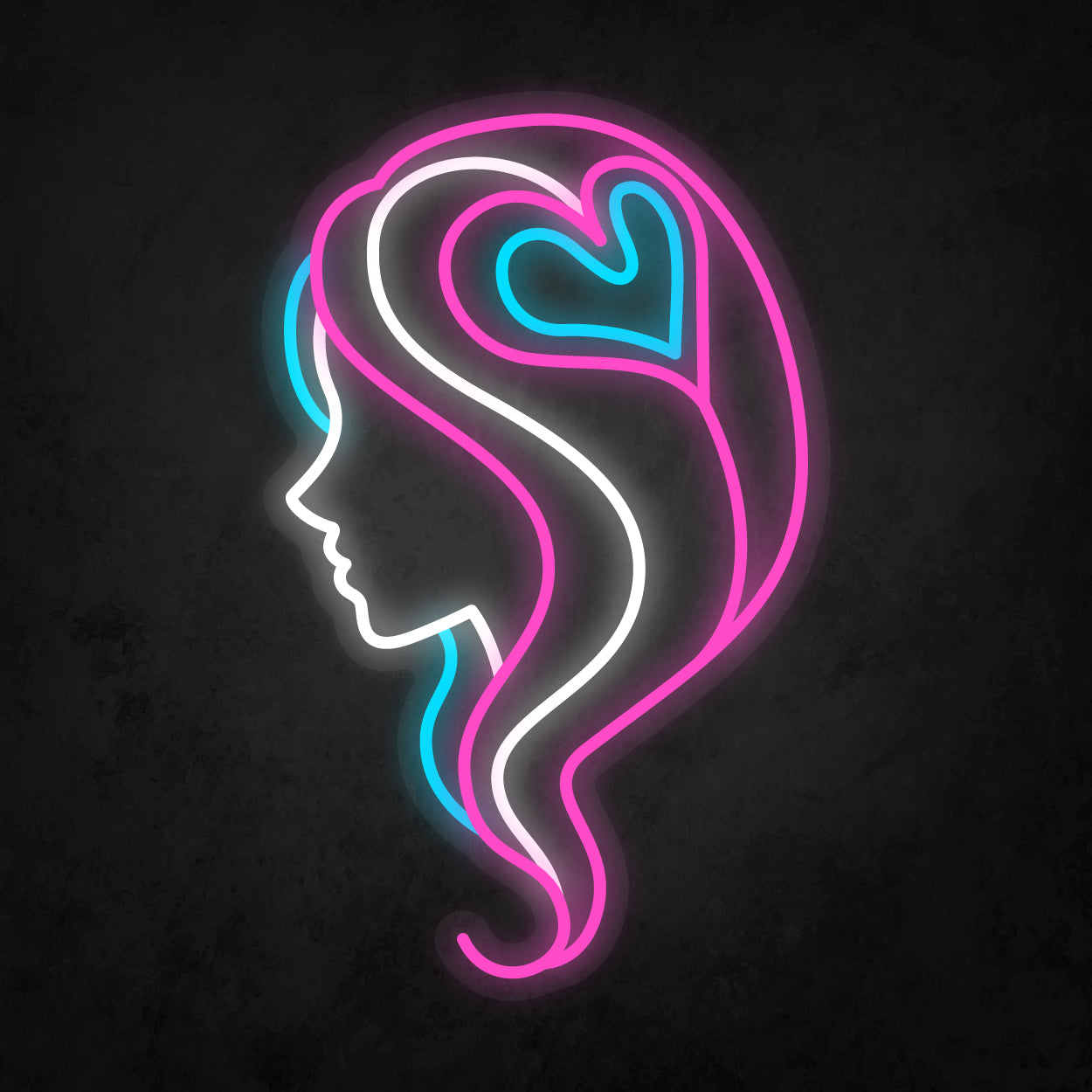 LED Neon Sign - Hair Salon Women Face Side View