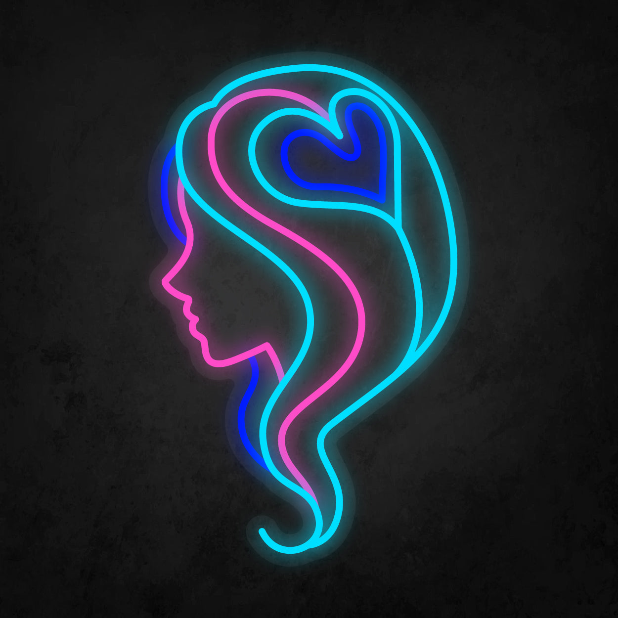 LED Neon Sign - Hair Salon Women Face Side View