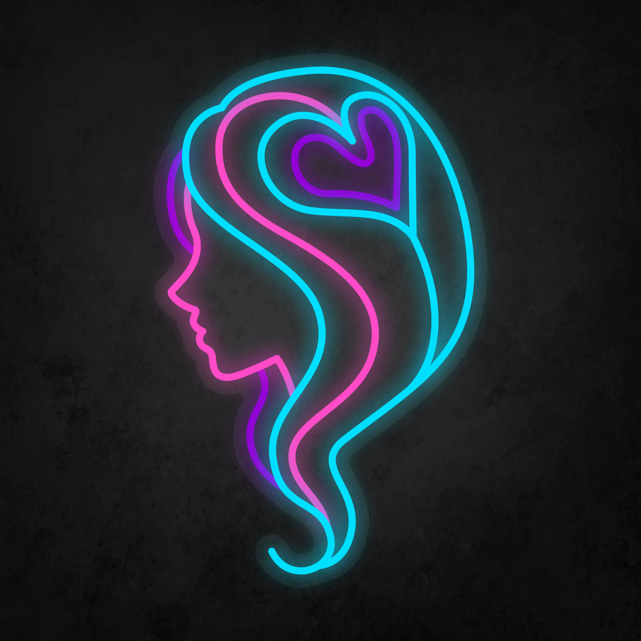 LED Neon Sign - Hair Salon Women Face Side View