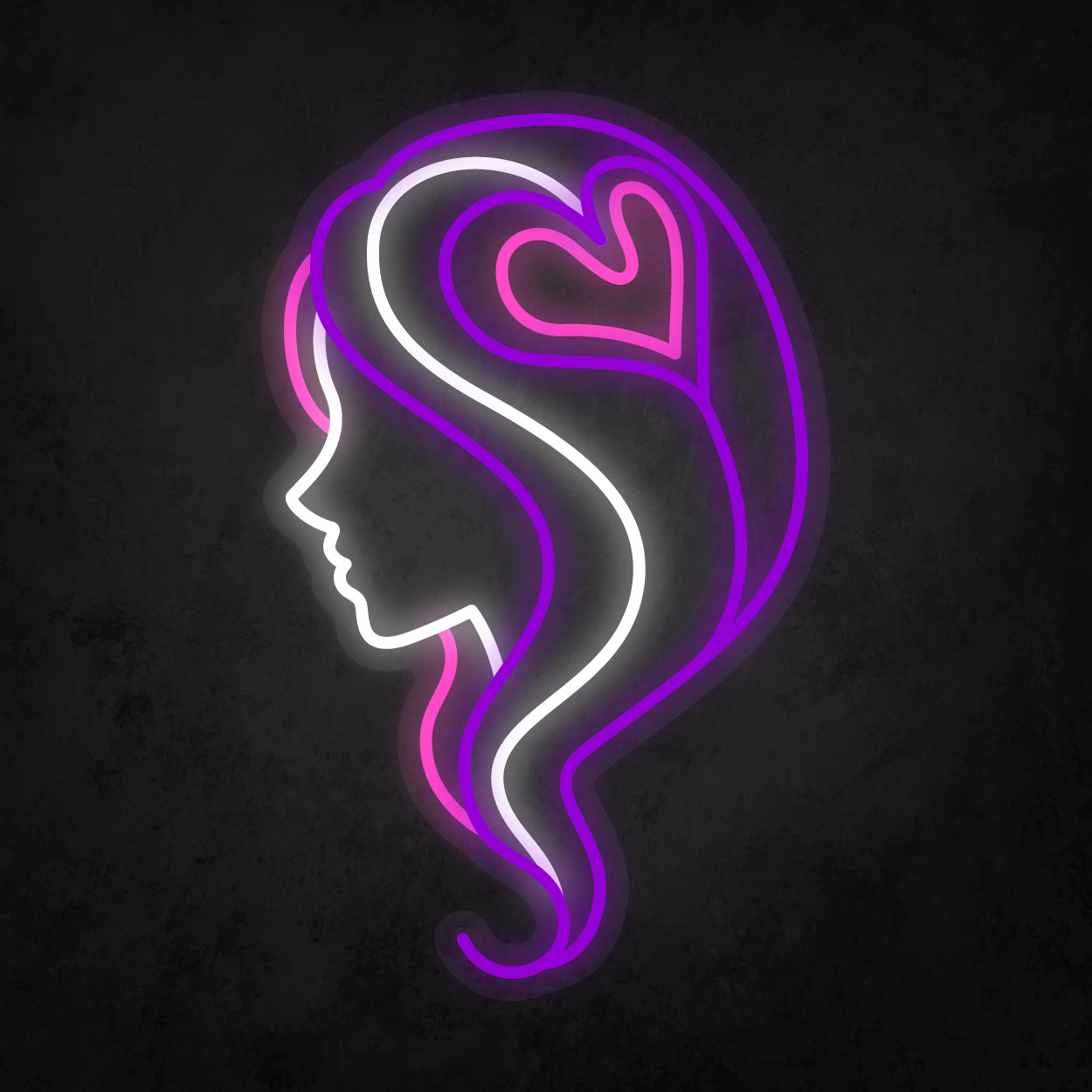 LED Neon Sign - Hair Salon Women Face Side View