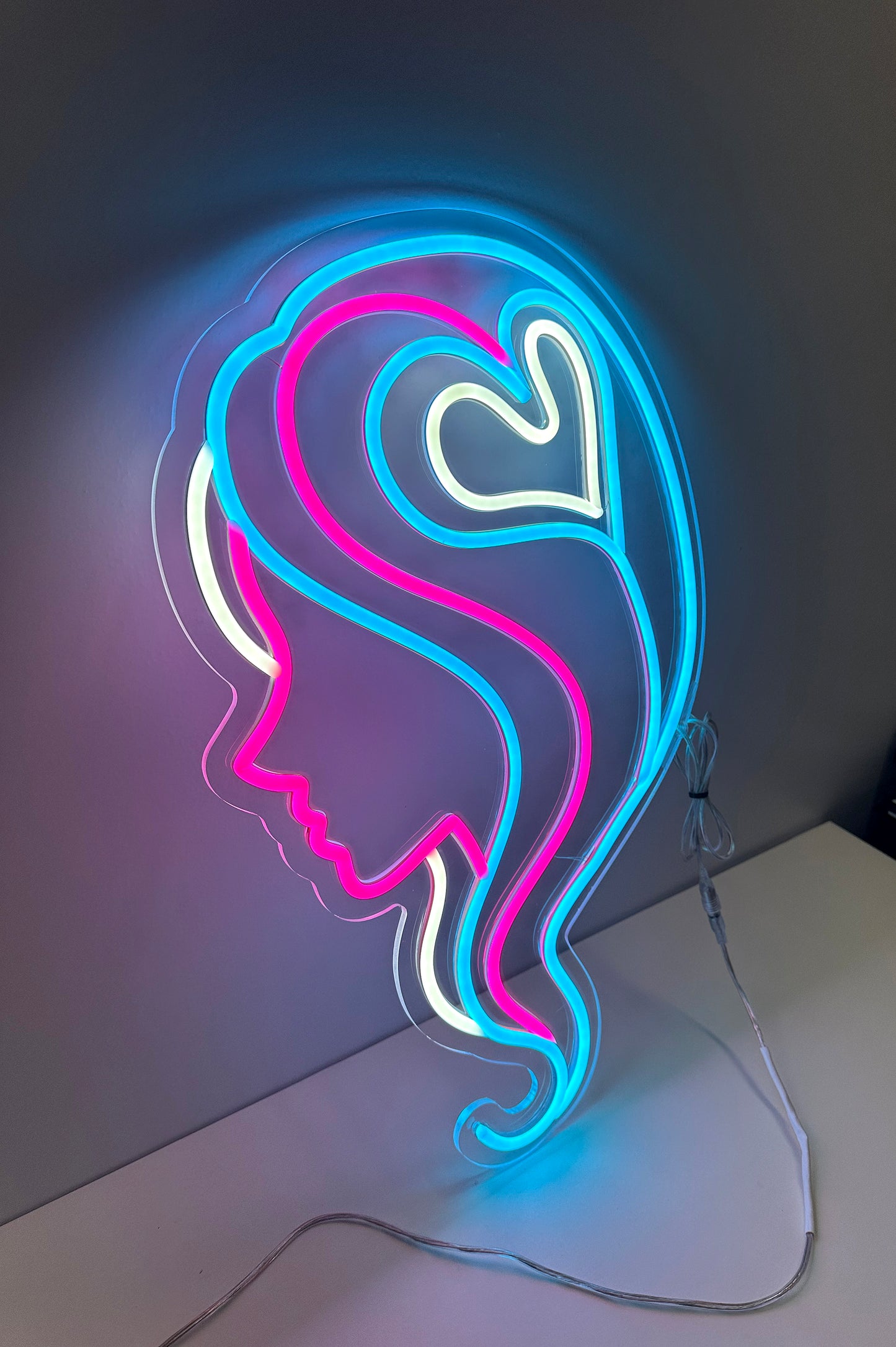 LED Neon Sign - Hair Salon Women Face Side View