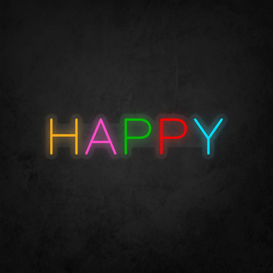 LED Neon Sign - Colorful Happy - Medium