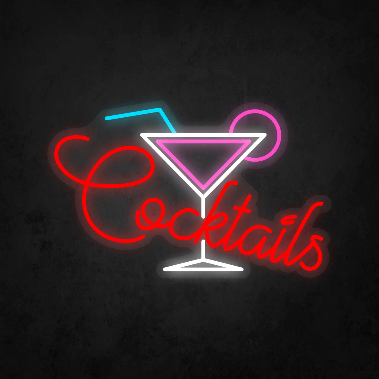 LED Neon Sign - A Glass With Cocktail, Lemon Slices, Straw