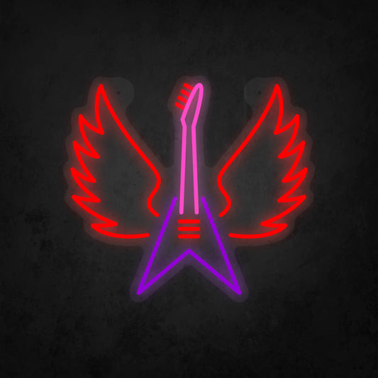 LED Neon Sign - Winged Guitar Sign for Window